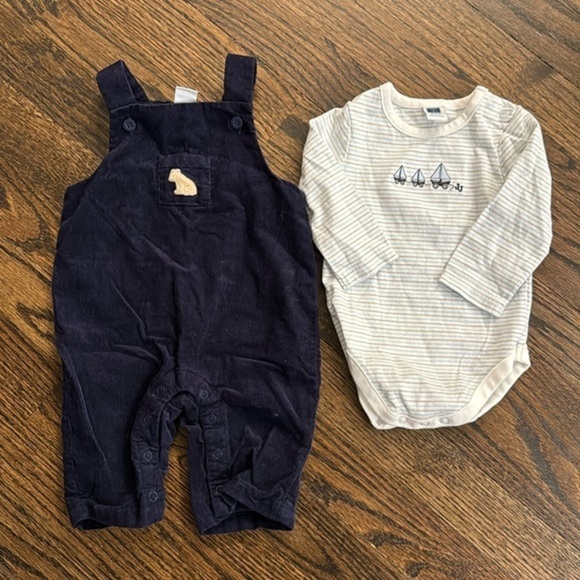Janie and Jack blue corduroy overalls and onesie 0-3 months - Picture 1 of 4